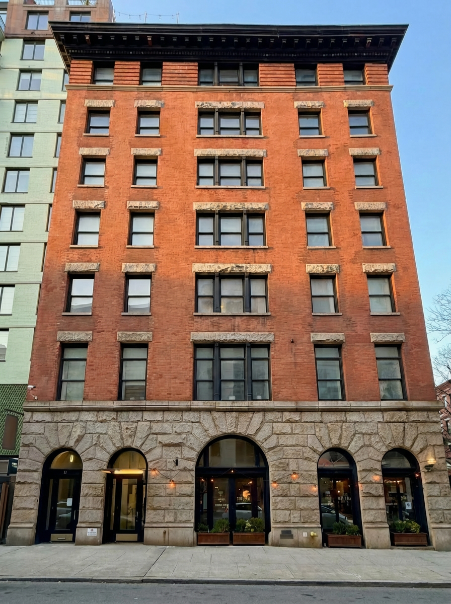 54 Thompson Street facade detail showing the building's preserved architectural character